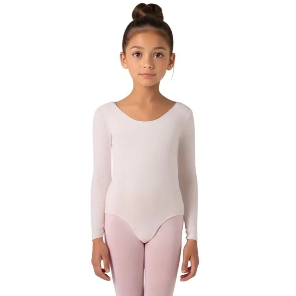 Danskin Childs L 12-14 Leotard Theatrical Pink Long Sleeve Scoop Neck Dance
